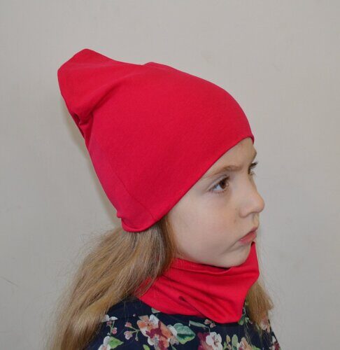 Комплект шапочка + снуд-шарф трикотажный, малина